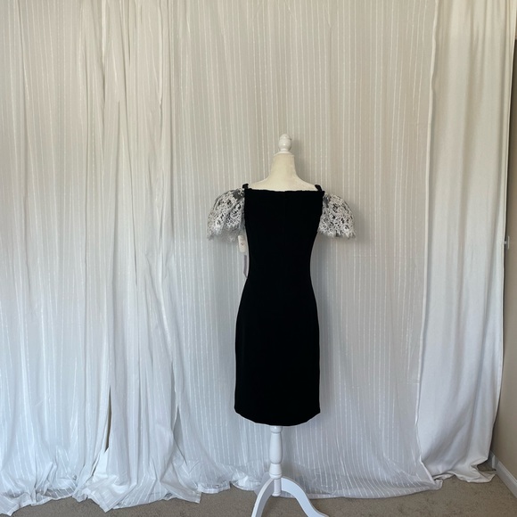 COPY - NWT Victor Costa LBD with White Lace Overlay and Puff Sleeves - Picture 4 of 11